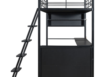 Loft Bed With LED Desk And 4 Storage Shelves