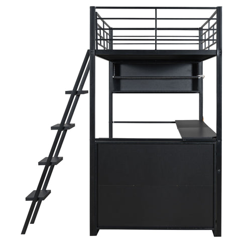 Loft Bed With LED Desk And 4 Storage Shelves