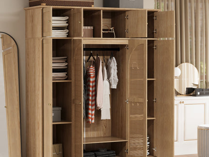 8 Door Armoire Wardrobe With Adjustable Shelves And Hanging Rod