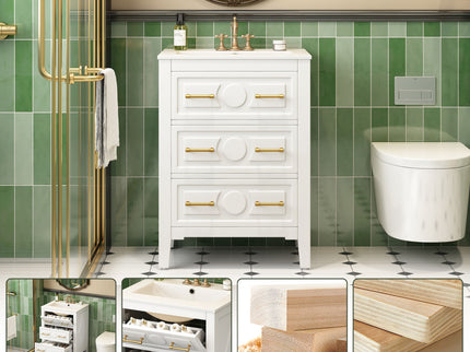 Bathroom Vanity With Sink, Free Standing Single Set, 3 Drawer Storage Cabinet