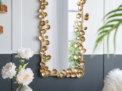 Full Length Mirror With en Leaf Accents, Floor Miiror For Living Room Bedroom - Gold