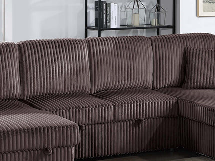 Convertible Sectional, Storage Chaises, Pull Out Middle Section - Chocolate
