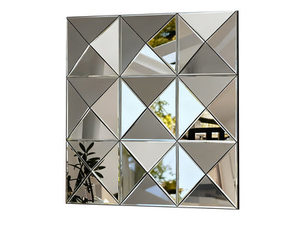 3D Beveled Wall Mirror With Frame, Large Square Design For Living Room - Silver