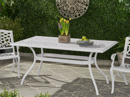Celestine - Outdoor Cast Aluminum Dining Table With Floral Lattice Design And Umbrella Holder