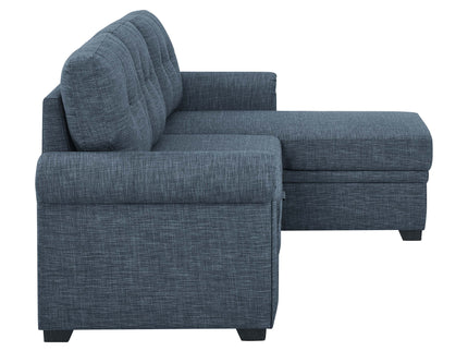 Blend Upholstered Sleeper Sofa With Reversible Chaise And Tufted Back - Dark Blue