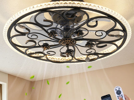 Flower Caged Ceiling Fan With LED Light And Remote Control - Matte Black