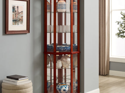 6 Shelf Lighted Corner Curio Cabinet With Adjustable Tempered Glass Shelves And Mirror Back (E26 Light Bulb Not Included)