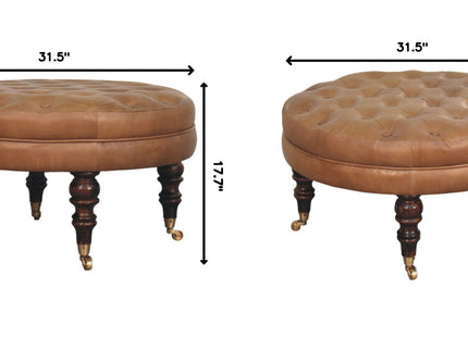 Buffalo - Round Ottoman With Castor Legs - Brown