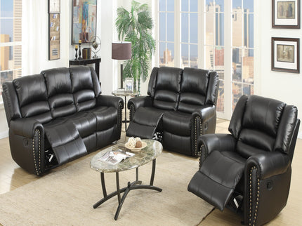 Plush Relax 1 Piece Power Reclining Sofa With Padded Armrests, 3 Seat Living Room Furniture - Black