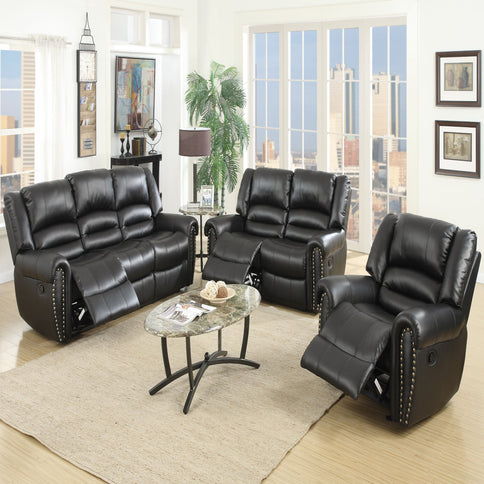 Plush Relax 1 Piece Power Reclining Sofa With Padded Armrests, 3 Seat Living Room Furniture - Black
