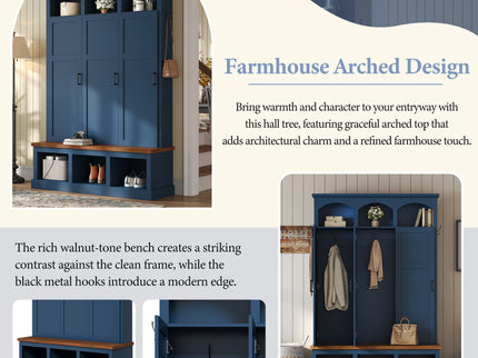 Classic Arched Design Hall Tree With 3 Hidden Storage