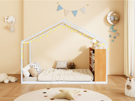Bed House Frame With Shelves And Lights
