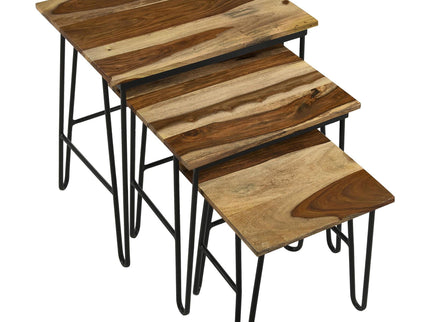 3 Piece Nesting Table With Hairpin Legs - Brown