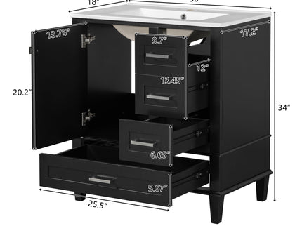Bathroom Vanity, Modern Bathroom Cabinet With Sink Combo Set, Bathroom Storage Cabinet With A Soft Closing Door And 3 Drawers, Solid Wood Frame