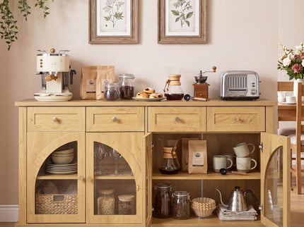 Sideboard Cabinet With 4 Drawers And 4 Arched Glass Doors