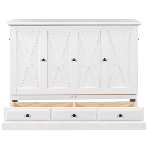 Solid Pine Murphy Bed Chest Cube Cabinet Bed With Charging Station And Large Storage Drawer For Home Office Or Small Room