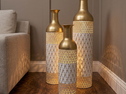 Tall Floor Vase Decorative Vase, Home Accent Decor (Set of 3) - White / Gold
