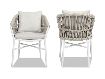 Maiden - Barrel Back Aluminum & Rope Outdoor Patio Dining Chair, Sunproof Olefin (Set of 2)