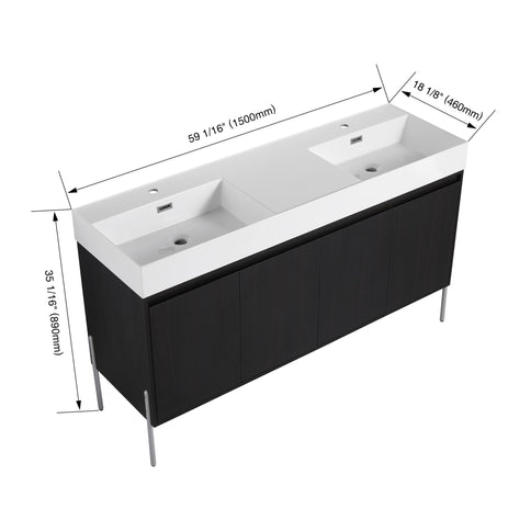 Freestanding Bathroom Vanity With Resin Sink And Storage Cabinet