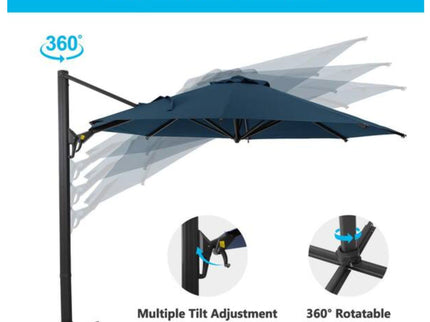 Round Cantilever Patio Umbrella With 360 Rotation & Infinite Tilt Adjustment