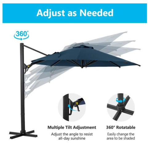 Round Cantilever Patio Umbrella With 360 Rotation & Infinite Tilt Adjustment