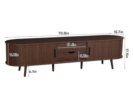 TV Stand For 70" TV, Console With Tambour Doors, Drawers And Built In Power Outlet - Dark Brown