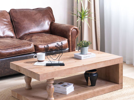 Rustic Solid Wood Coffee Table With Open Shelf, Modern Farmhouse Design - Light Natural / Natural