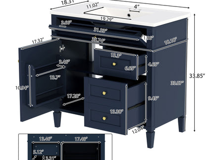 Bathroom Vanity With Top Sink, 2 Drawers, Tip Out Drawer