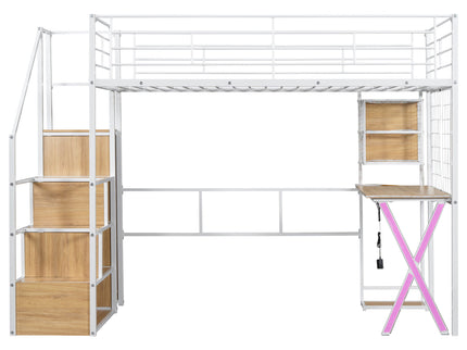 Loft Bed With Built In Work Station, Wardrobe, Storage Staircase And LED