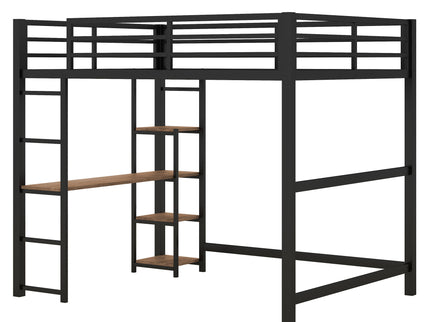 Loft Bed With Built In Desk And Storage Shelves, Full Size - Black