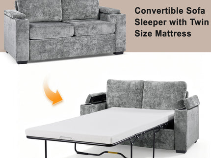 Pull Out Sofa Bed Loveseat With Twin Mattress, Cup Holders And Arm Storage