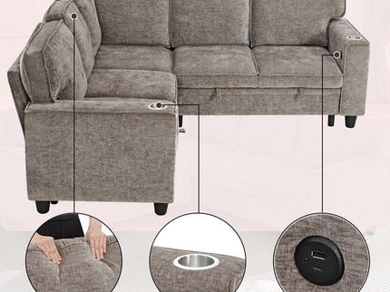 L-Shaped Sofa With Pull Out Sofa Bed With USB