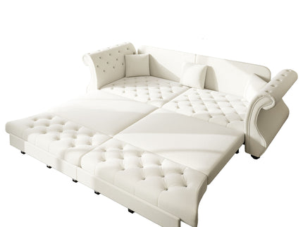 Oversized Chesterfield Pull Out Sofa Bed, Roll Arm Couch With Flower Tufting For Living Room