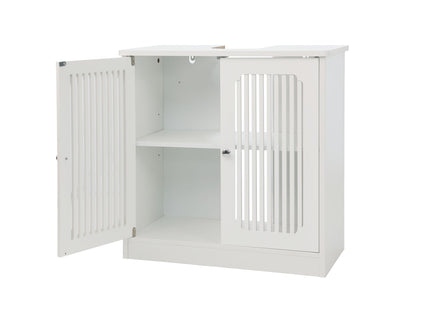 Louvered Double Door Floor Standing Bathroom Vanity Cabinet With Adjustable Shelf - White