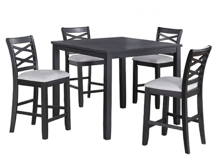 Dining Table Set With 4 Cross Back Chairs, Upholstered Cushions - Charcoal