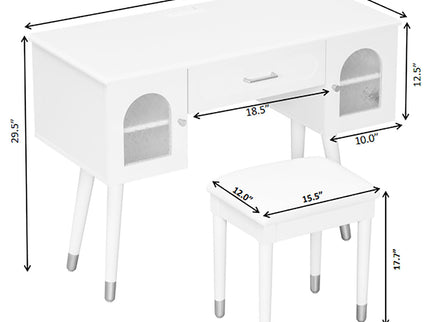 Elegant Vanity Makeup Table & Chair Set Modern Dressing Table With Organizer Writing Desk Charging Port Engineered Wood - White