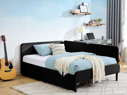 Upholstered Platform Bed Frame With 2 Storage Drawers And Adjustable Sofa Bed