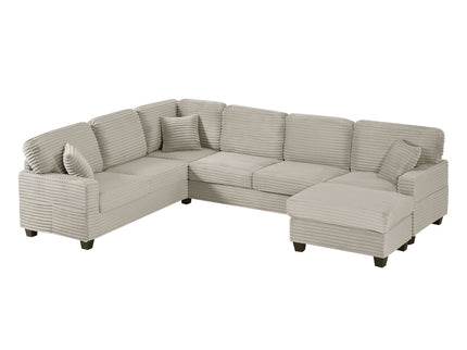 Upholstered U-Shaped Sectional Sofa With Movable Ottoman And Side Storage Pockets