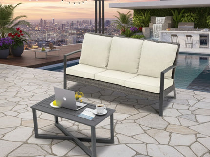 2 Piece Patio Set With Cushions & Coffee Table