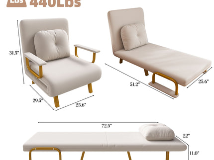 5 In 1 Folding Sofa Bed With 5 Position Adjustable Backrest