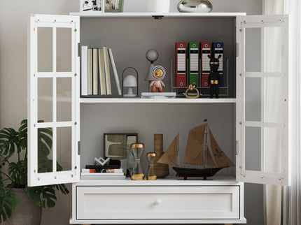 Minimalist Buffet Cabinet With Double Glass Doors And Drawer