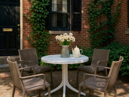 4 Modern Stackable Plastic Armchair Matched With Round Table
