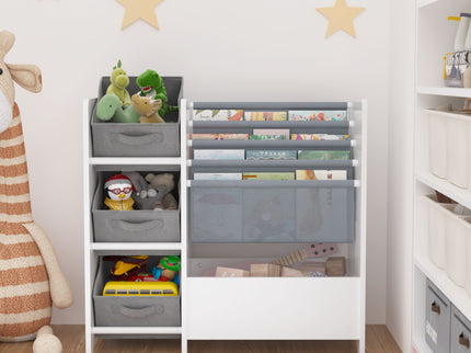Bookshelf And Toy Storage Organizer, Multifunctional 4 Tier With 3 Collapsible Drawers - White