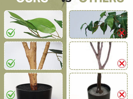 6Ft Artificial Ficus Tree With Natural Trunk In Pot For Indoor Home Office Decor - Green Leaves