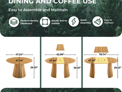 Extendable Pedestal Multifunctional Dining Table - Oak