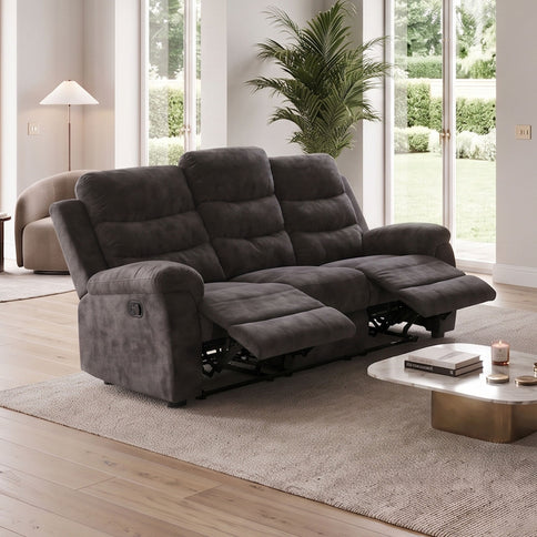 3 Seater Manual Recliner Sofa With 150° Recline, 2 Adjustable Side Seats, Extended Footrest, Oversized Seating For Living Room - Dark Gray