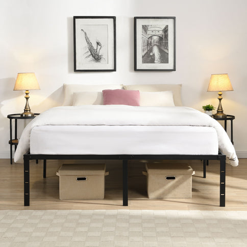 Heavy Duty Queen Size Bed Frame With Quiet Support - Black