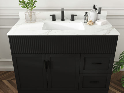Bathroom Vanity Set, Fluted Cabinet, 3 Faucet Holes, Sink Included - Black