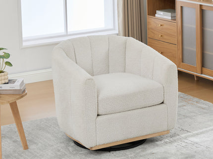 360 Degrees Swivel Upholstered Barrel Armchair For Living Room - Ivory