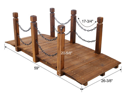 Wooden Arc Footbridge With Chain Railings For Backyard Creek Stained 5 Ft - Brown